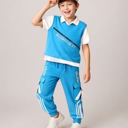 OLLINGTON ST. Cotton Multipack Set of Half Sleeves T-Shirt & Joggers with Inner Polo T-shirt -Blue-picture-32