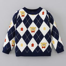 Mark & Mia Viscose Full Sleeves Pullover Sweater with Teddy Bear Design - Navy Blue & White-picture-35