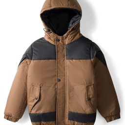 Pine Kids Woven Full Sleeves Solid Hooded Padded Jacket - Brown-picture-12