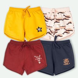 Ariel Cotton Knit Pack Of 4 Whales & Typography Printed Shorts - Yellow Maroon Peach & Navy Blue-image-40