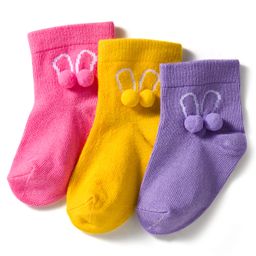 Cute Walk by Babyhug Knit Ankle Length Socks with 3D Pompom Applique Pack of 3 - Multicolor-picture-37