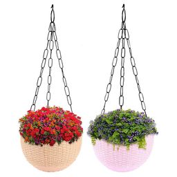 Kuber Industries Beige & Pink 2 Pieces Textured Round Marble Euro Hanging Planters-20