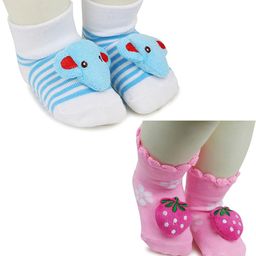 NESKA MODA 6 To 12 Months Baby Set Of 2 Pair Cotton Anti Slip Face Ankle Socks/ Booties-picture-46