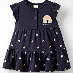 CUCUMBER Interlock Knit Frill Sleeves Interlock Frocks with Bloomer & Rainbow Print - Navy Blue image 2