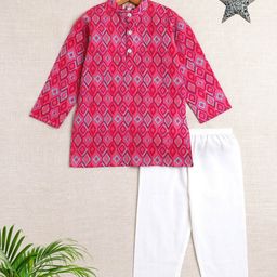 The Magic Wand Boys Geometric Printed Pure Cotton Mandarin Collar Kurta With Pyjamas-picture-24