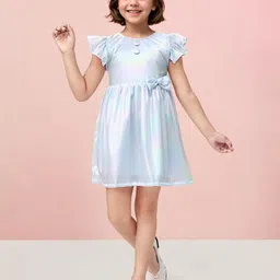 Toonyport Girls Flutter Sleeve Satin Fit & Flare Dress-image-5