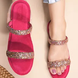 STEPT6 Women Embellished Glitter Strap Open Toe Flats-10