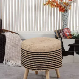 Shadowkart Black Wooden Mudda Pouffe Ottoman-image-53