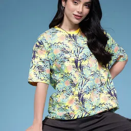 HERE&NOW Floral Printed Drop-Shoulder Sleeves Pure Cotton T-shirt-picture-24