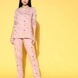 Sweet Dreams Dusty Pink Cotton Printed Top With Pyjamas-image-16