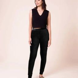 Go Colors! Black Textured Pattern Corduroy Treggings-image-28
