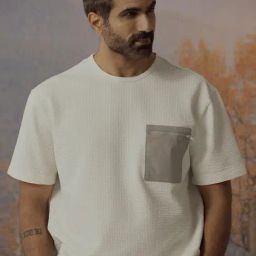 Andamen Off White Relaxed Fit Texture T-Shirt-image-54