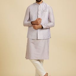 Manyavar Mandarin Collar Straight Kurta with Trouser & Nehru Jacket-image-20