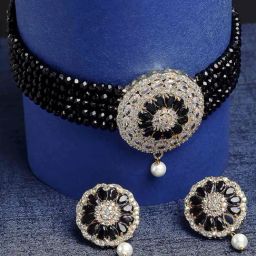 Zeneme Black Gold Plated AD Studded Choker Set-45
