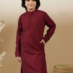 Sanwara Boys Maroon Cotton Embroidery Full Sleeves Kurta-image-45