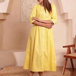 Stuffie LandWomen Ethnic Motifs Printed A-Line Pure Cotton Dress-image-52