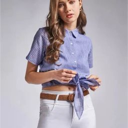 AND Blue & White Striped Crop Shirt-image-72
