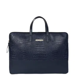 Bagsy Malone Vegan Croco Blue Leather Medium Laptop Messenger Bag-image-10