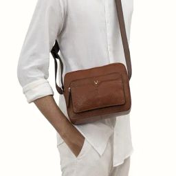 Hidesign EOSS SS 24 Tan Textured Medium Cross Body Bag-image-63