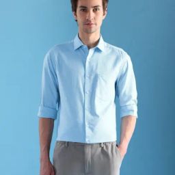 Arrow Blue Cotton Regular Fit Self Pattern Shirt-image-84