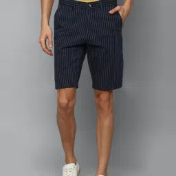 Louis Philippe Navy Cotton Slim Fit Striped Shorts-picture-34