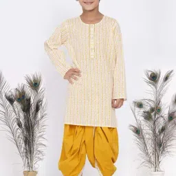 Little Bansi Kids Cream & Yellow Cotton Printed Kurta Set-2