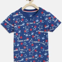 Beverly Hills Polo Club Kids Blue & Red Cotton Printed T-Shirt-image-75