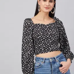 Rare Black Floral Print Crop Top-image-88