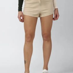Forever 21 Beige Cotton Regular Fit Knit Shorts-image-5