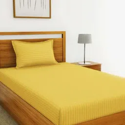 Bianca Hilton Stripes Mustard 210 TC Cotton Single Bedsheet with 1 Pillow Cover-image-92