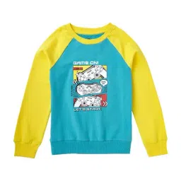 Cub McPaws Kids Teal Blue & Yellow Cotton Printed Full Sleeves Sweatshirt-image-86