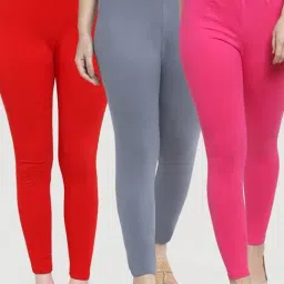 Gracit Red & Grey Mid Rise Leggings - Pack Of 3-picture-10