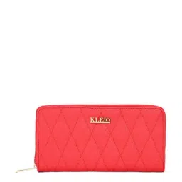 KLEIO Red Quilted Zip Around Wallet for Women-3