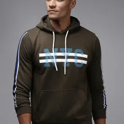 showoffff Showoff Olive Cotton Regular Fit Printed Hooded Sweatshirt-picture-5
