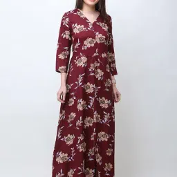 Cation Maroon Printed Maxi Dress-image-14