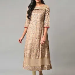Aurelia Beige Printed A Line Kurta-image-27