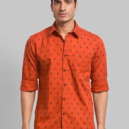 Parx Brown Cotton Slim Fit Printed Shirt-picture-27