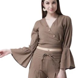 KASSUALLY Light Brown Relaxed Fit Crop Top-image-29