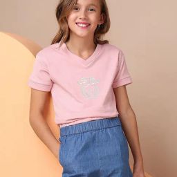 U.S. Polo Assn. Girls Light Pink Crest Embroidered Cotton T-Shirt-image-58