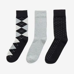 WES Lounge Black Patterned Full Length Socks - Pack of 3-image-49