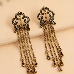 Voylla Gold Fringes Sway in Fringe Drop Earrings-picture-44