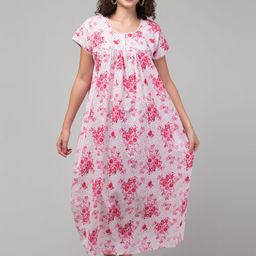 CROWN KING Floral Print Pure Cotton Maxi Nightdress-picture-17