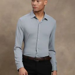 Turtle Grey Slim Fit Self Design Shirt-image-58
