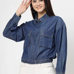 COSMIC TRIO Women Washed Lightweight Denim Jacket-image-78