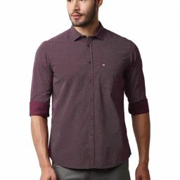 Basics Maroon Slim Fit Printed Shirt-image-69