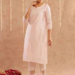 Zuri Pink Megha Embroidered Chanderi Kurta image 2