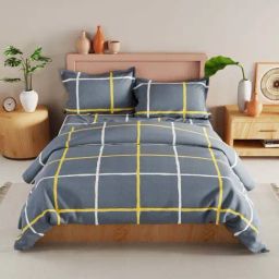 Bianca Aventine Charcoal Fabric 192 TC 150 GSM King Size Bedsheet & Comforter With 2 Pillow Covers-0