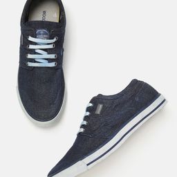 Woodland Men Navy Blue Solid Canvas Sneakers-image-17