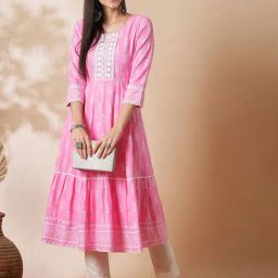 Globus Pink & White Self Design Kurta-picture-38