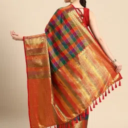 Silk Land Multicolor Check Saree With Unstitched Blouse image 2